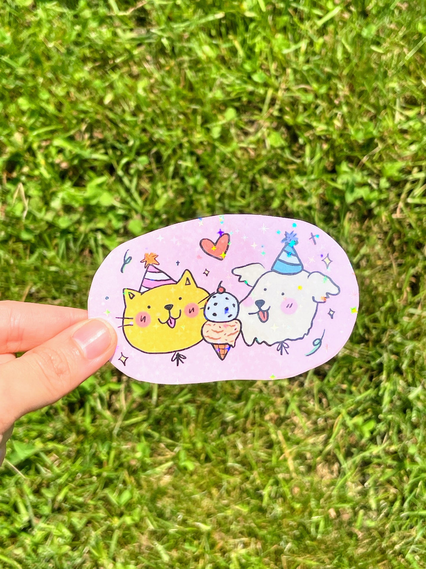 Cat & Dog Sharing Icecream Sticker