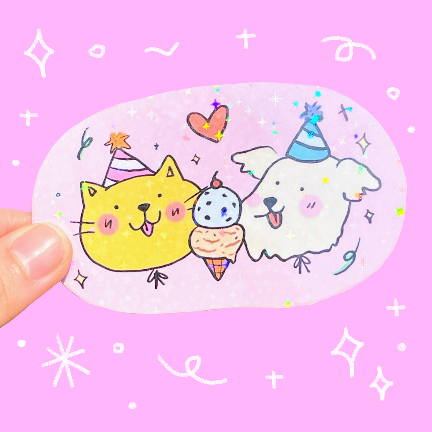 Cat & Dog Sharing Icecream Sticker